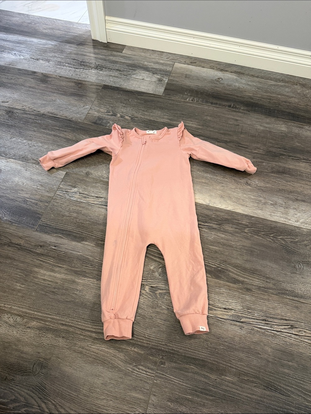 Miles the Label Pink Zip-Front Kids Footie with Ruffle Detail